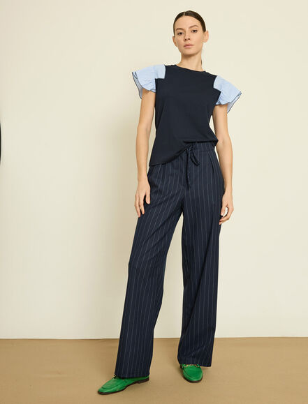 BGN WORKSHOP - KOMBINE CIZGILI POPLIN PAMUKLU T-SHIRT