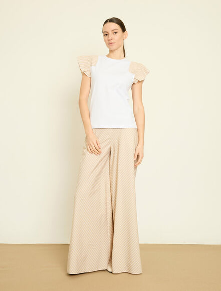 BGN WORKSHOP - KOMBINE CIZGILI POPLIN PAMUKLU T-SHIRT