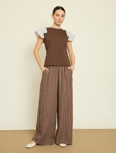 BGN WORKSHOP - KOMBINE CIZGILI POPLIN PAMUKLU T-SHIRT