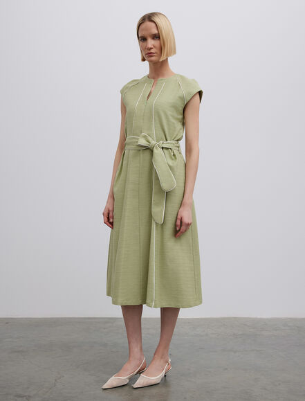 BGN WORKSHOP - Kontrast Biye Detaylı Midi Boy Pamuk Elbise