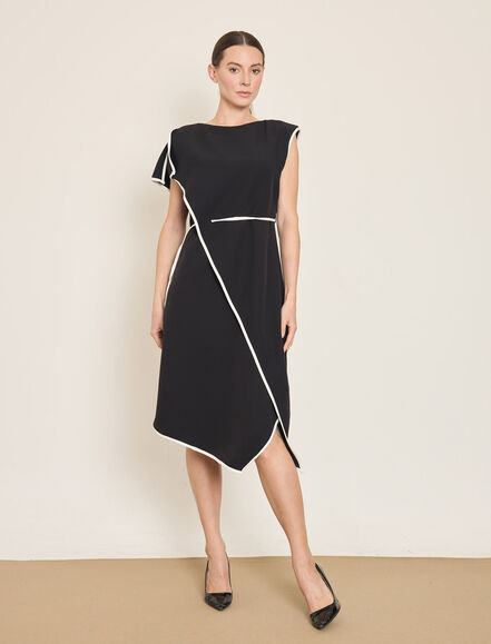 BGN WORKSHOP - KONTRAST BIYELI ASIMETRIK MIDI ELBISE