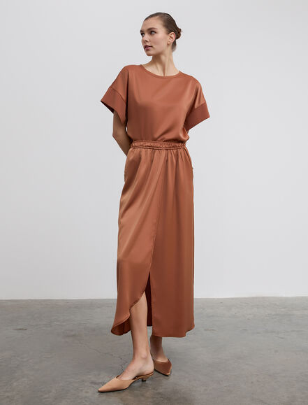 BGN WORKSHOP - Kruvaze Kapama Saten Midi Boy Etek