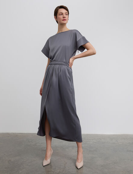 BGN WORKSHOP - Kruvaze Kapama Saten Midi Boy Etek