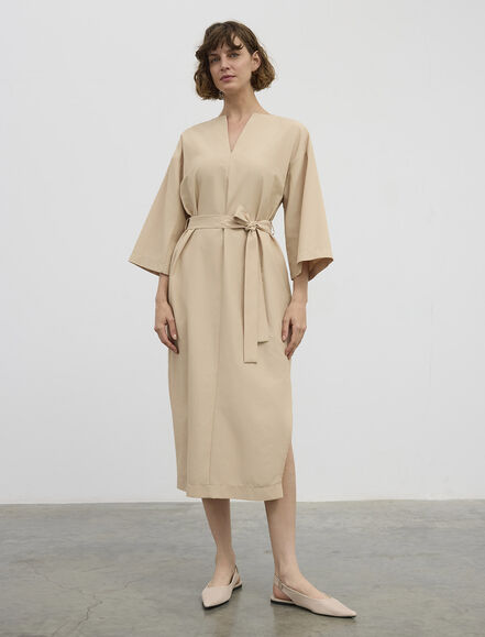 BGN WORKSHOP - KUSAKLI MIDI PAMUK KARISIM ELBISE