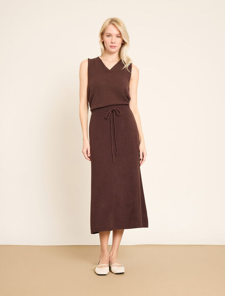 BGN WORKSHOP - Lastikli Büzgü Bel Detaylı Yumuşak Örme Midi Etek