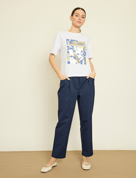 BGN WORKSHOP - METALIK CICEK BASKILI PAMUKLU T-SHIRT