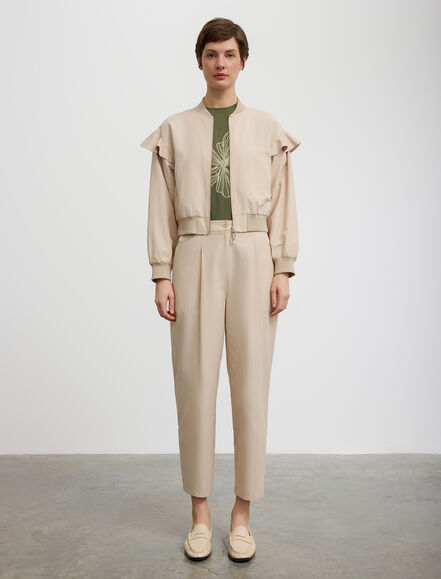 BGN WORKSHOP - Omuzu Fırfırlı Fermuarlı Pamuk Ceket