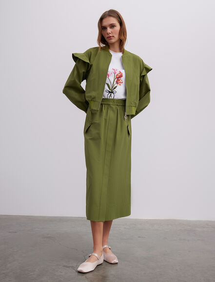 BGN WORKSHOP - Omuzu Fırfırlı Fermuarlı Pamuk Ceket