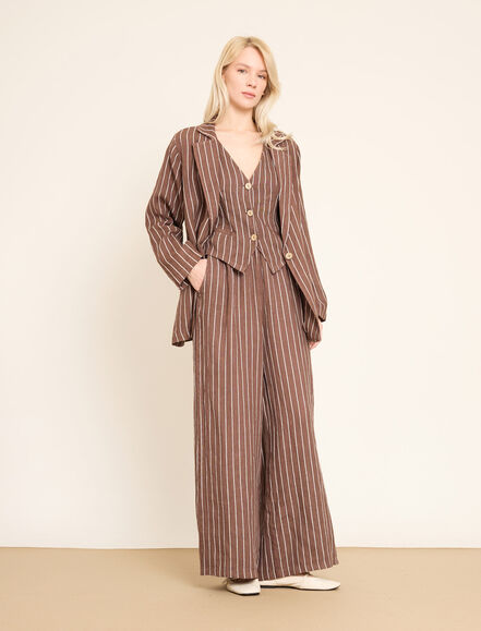 BGN WORKSHOP - Ön Düğmeli Çizgili Keten Yelek