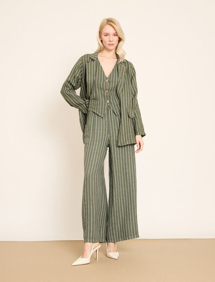 BGN WORKSHOP - Ön Düğmeli Çizgili Keten Yelek