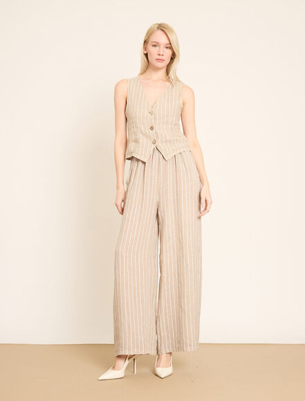 BGN WORKSHOP - Ön Düğmeli Çizgili Keten Yelek