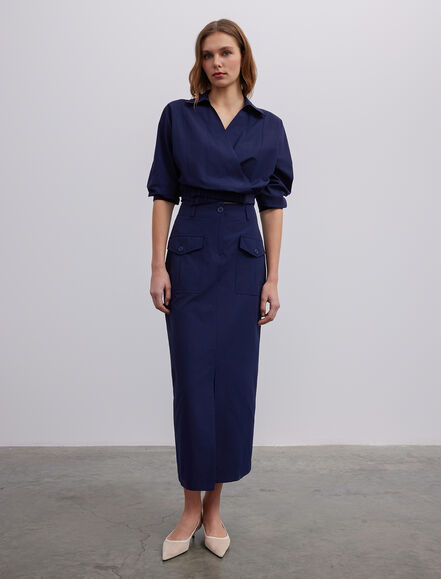 BGN WORKSHOP - Önde Cep Detaylı Midi Boy Etek