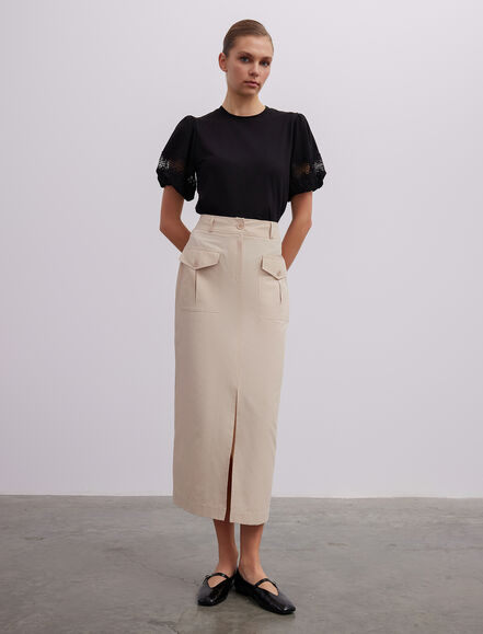 BGN WORKSHOP - Önde Cep Detaylı Midi Boy Etek