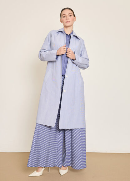 BGN WORKSHOP - ONDEN DUGMELI UZUN CIZGILI POPLIN TRENCKOT