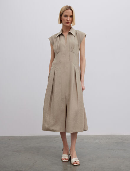 BGN WORKSHOP - Önden Fermuarlı Pileli Elbise