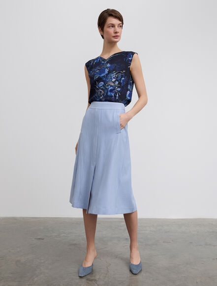 BGN WORKSHOP - Önden Yırtmaçlı Midi Boy Viskon Karışımlı Etek