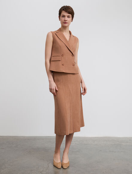 BGN WORKSHOP - Önden Yırtmaçlı Midi Boy Viskon Karışımlı Etek