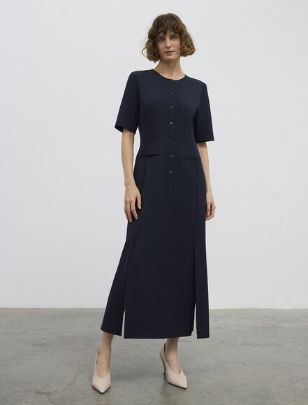 BGN WORKSHOP - ÖNÜ DUGMELI-YIRTMACLI UZUN ELBISE