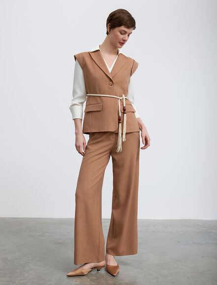 BGN WORKSHOP - Örgü Kemer Detaylı Viskon Karışımlı Yelek