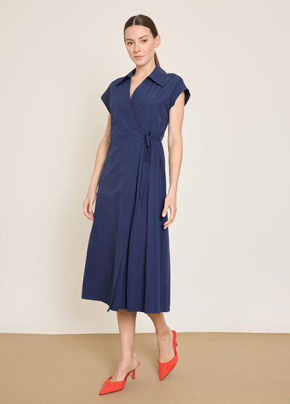 BGN WORKSHOP - PAMUK KARISIM PİLE DETAYLI KRUVAZE KAPAMA ELBISE