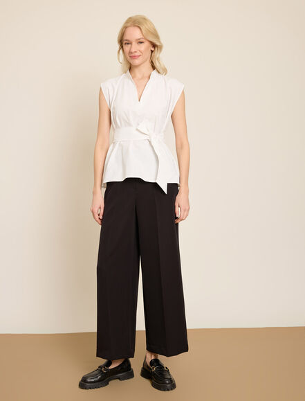 BGN WORKSHOP - PAMUK KARISIM SUS DIKISLI KEMERLI KOLSUZ BLUZ