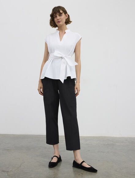 BGN WORKSHOP - PAMUK KARISIM SUS DIKISLI KEMERLI KOLSUZ BLUZ