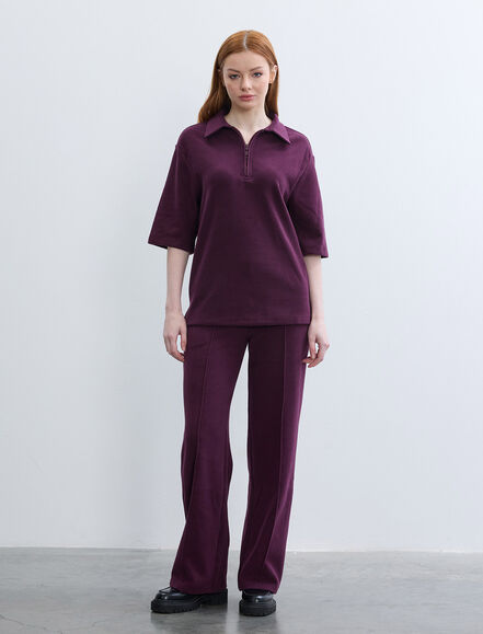 BGN WORKSHOP - PAMUK KARISIM YAKASI FERMUARLI ORME BLUZ