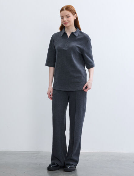 BGN WORKSHOP - PAMUK KARISIM YAKASI FERMUARLI ORME BLUZ