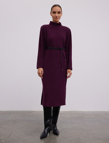 BGN WORKSHOP - PAMUK KARISIM YANLARI YIRTMACLI-KEMERLI ELBISE