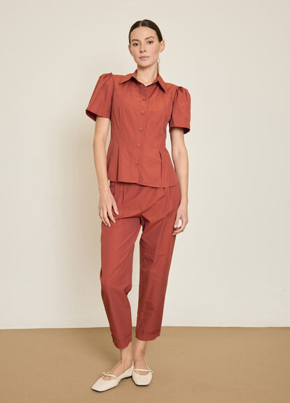 BGN WORKSHOP - PİLE DETAYLI KISA KOLLU PAMUK KARISIM GOMLEK