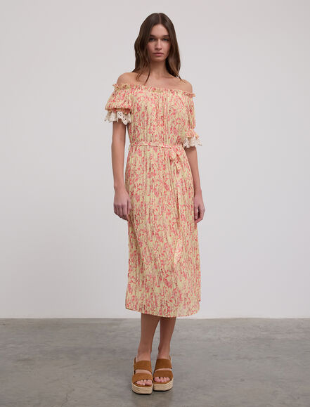 BGN WORKSHOP - Piliseli Kolları Brode Detaylı Baskılı Elbise