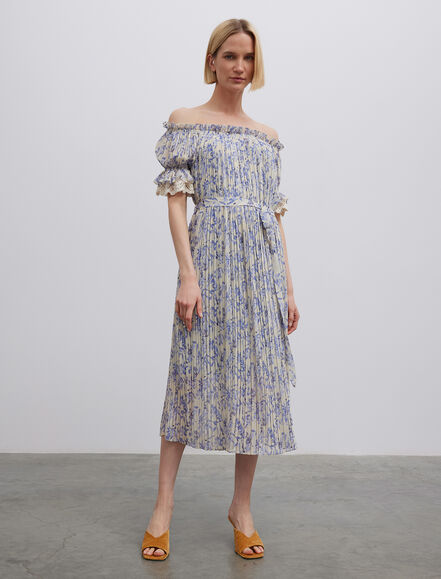 BGN WORKSHOP - Piliseli Kolları Brode Detaylı Baskılı Elbise