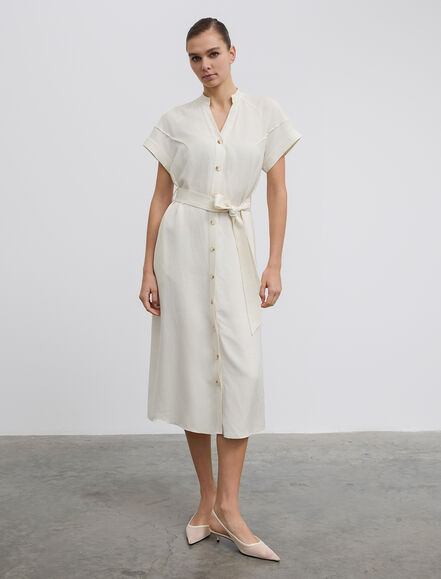 BGN WORKSHOP - Reglan Kollu Keten Karışımlı Viskon Elbise