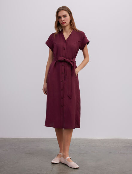 BGN WORKSHOP - Reglan Kollu Keten Karışımlı Viskon Elbise