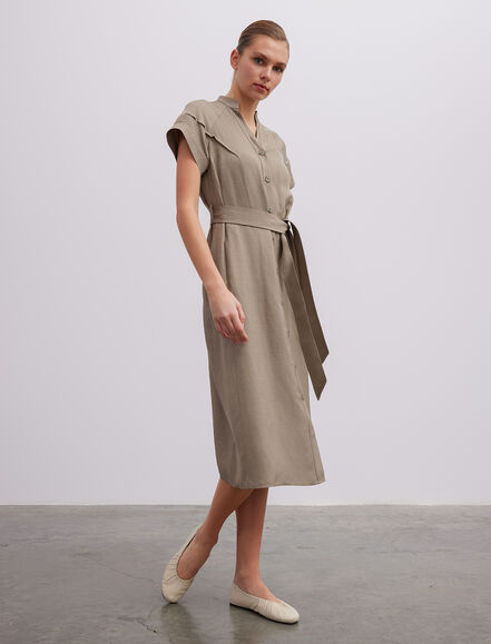 BGN WORKSHOP - Reglan Kollu Keten Karışımlı Viskon Elbise