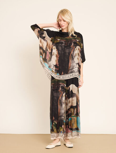 BGN WORKSHOP - Sanatsal Desenli ve Rahat Kesim İpek Bluz