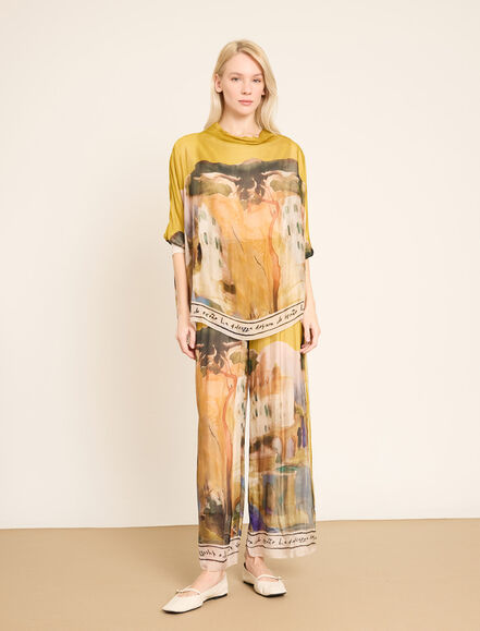 BGN WORKSHOP - Sanatsal Desenli ve Rahat Kesim İpek Bluz