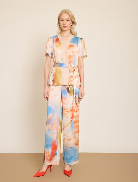 BGN WORKSHOP - SIFON DETAYLI RENKLI BASKILI SATEN BLUZ