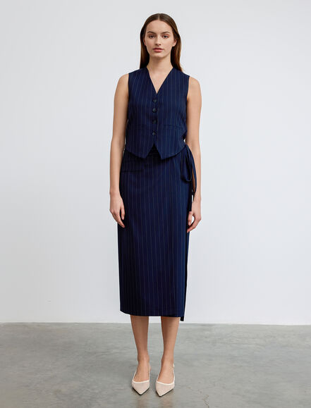 BGN WORKSHOP - Sırtı Çizgili Kumaş Detaylı Viskon Karışımlı Yelek