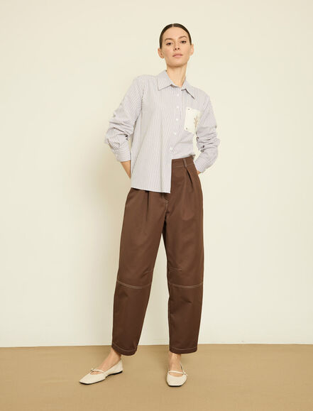 BGN WORKSHOP - SUNI DERI UZERI NAKISLI CIZGILI POPLIN GOMLEK