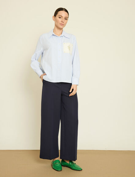 BGN WORKSHOP - SUNI DERI UZERI NAKISLI CIZGILI POPLIN GOMLEK