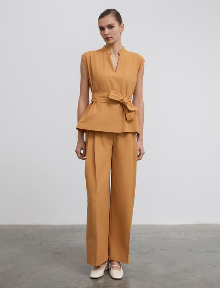 BGN WORKSHOP - Süs Dikişli Kemerli Kolsuz Pamuk Bluz