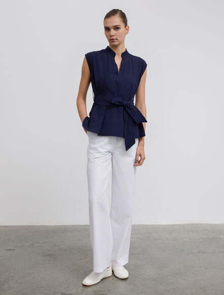 BGN WORKSHOP - Süs Dikişli Kemerli Kolsuz Pamuk Bluz