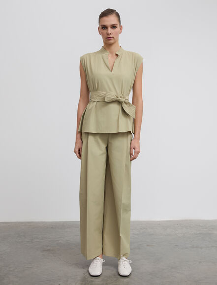 BGN WORKSHOP - Süs Dikişli Kemerli Kolsuz Pamuk Bluz