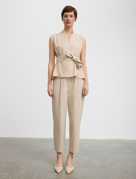 BGN WORKSHOP - Süs Dikişli Kemerli Kolsuz Pamuk Bluz