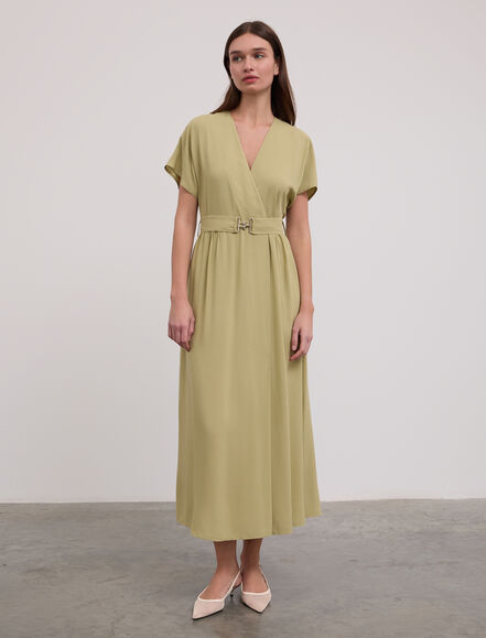 BGN WORKSHOP - Toka Detaylı Yarasa Kol Viskon Elbise