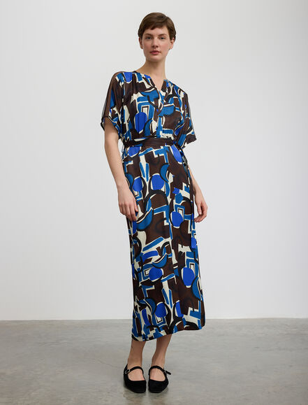 BGN WORKSHOP - Tül Detaylı Desenli Viskon Elbise