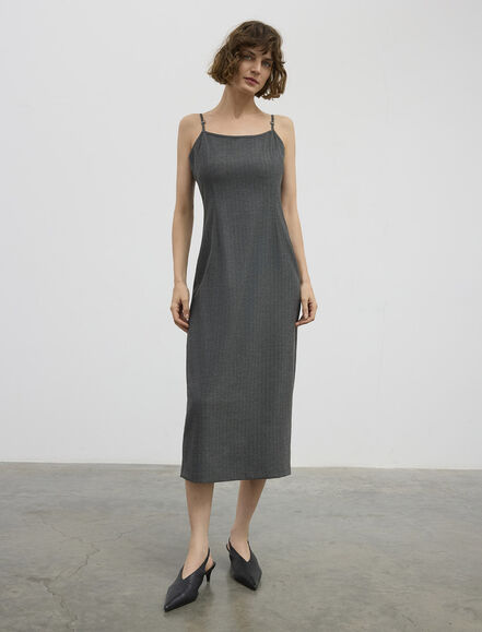 BGN WORKSHOP - VISKON KARISIM IP ASKILI BEDENE OTURAN MIDI ELBISE