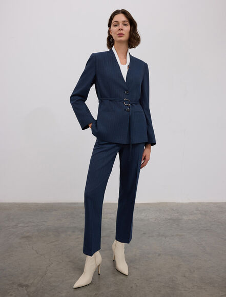 BGN WORKSHOP - VISKON KARISIM KEMER DETAYLI YAKASIZ BLAZER CEKET