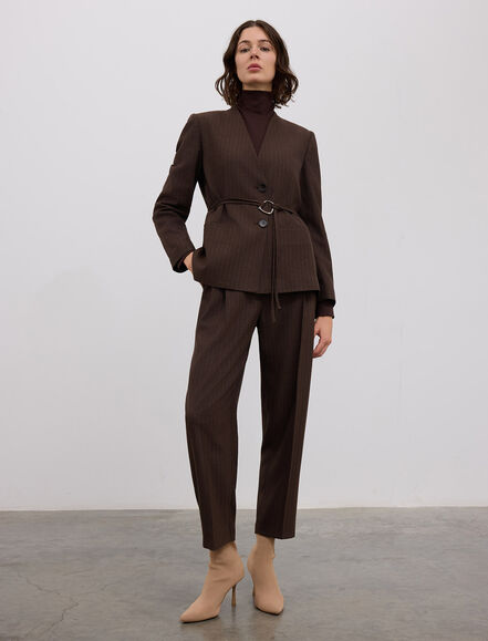 BGN WORKSHOP - VISKON KARISIM KEMER DETAYLI YAKASIZ BLAZER CEKET